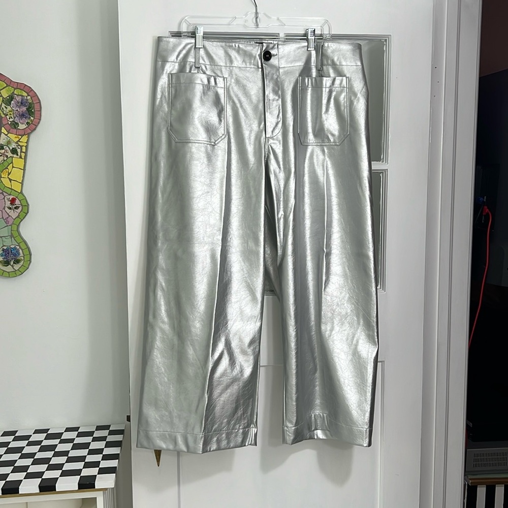 Maeve by Anthropologie The Colette Silver faux leather pants NWOT
